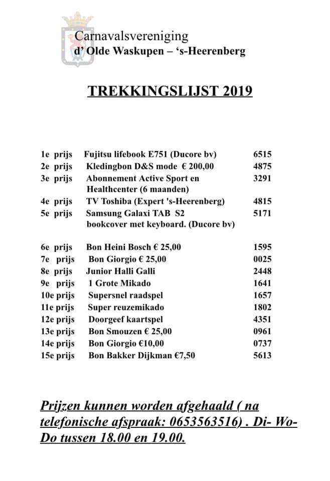 Uitslag Loterij 2019